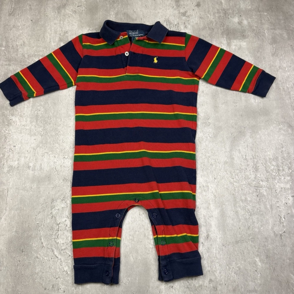 Vintage Polo Ralph Lauren Size 18 Months Striped Multicolor Romper Baby
